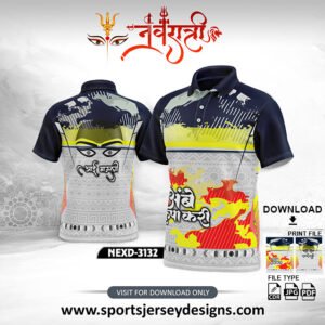 NEXD-3132- Navaratri Festival Design for Sublimation Print With The Combination Of deep navy base accented with vibrant yellow