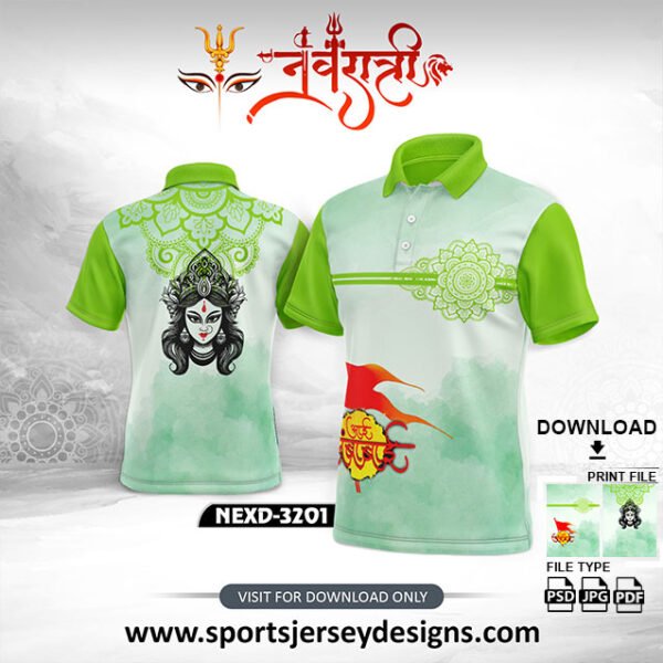 NEXD-3201-Navratri Special Green & White Polo Jersey