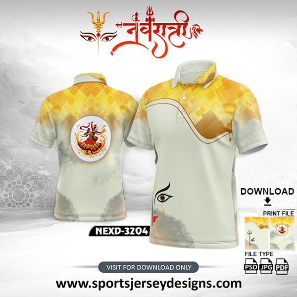 NEXD-3204-Navaratri Festival Design for Sublimation Print With The Combination Of Themed Yellow And White Polo