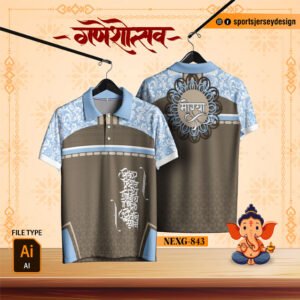 Ganesh Utsav Jersey Design NEXG-843 – Sky Blue, Earthy Brown & White Floral Pattern