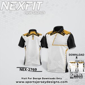 NEX-2769 - WHITE , YELLOW AND BLACK SPORTSWEAR SUBLIMATION JERSEY DESIGN