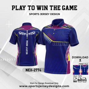 NEX-2774 - DEEP NAVY BLUE AND YELLOW LIGHTNING ACCENT SPORTSWEAR SUBLIMATION JERSEY DESIGN