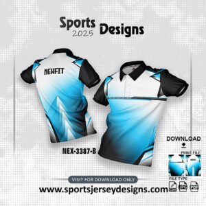 NEX-3387-B-BLUE,GRADIENT BLACK AND WHITE SPORTSWEAR SUBLIMATION JERSEY DESIGN