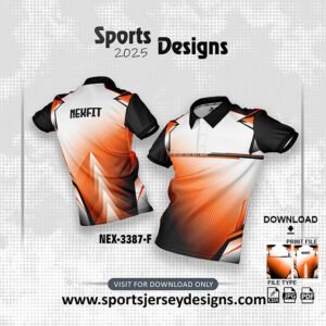 NEX-3387-F-ORANGE, GRADIENT BLACK AND WHITE SPORTSWEAR SUBLIMATION JERSEY DESIGN
