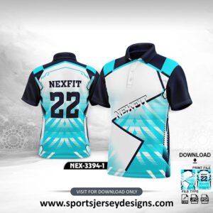 NEX-3394-1-FIROZI BLUE,WHITE AND NAVY BLUE SPORTSWEAR SUBLIMATION JERSEY DESIGN