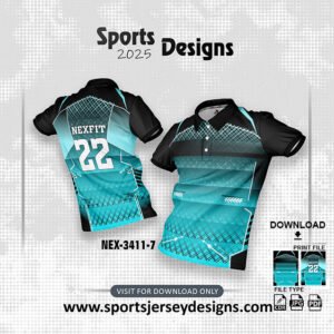 NEX-3411-7-FIROZI BLUE AND BLACK SPORTSWEAR SUBLIMATION JERSEY DESIGN