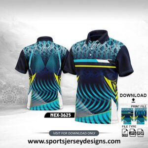 NEX-3625 - FIROZI BLUE , NAVY BLUE AND YELLOW SPORTSWEAR SUBLIMATION JERSEY DESIGN
