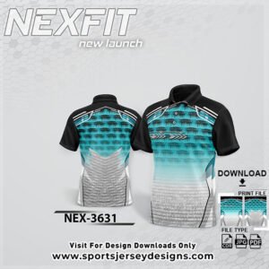 NEX-3631-FIROZI BLUE ,BLACK AND WHITE SPORTSWEAR SUBLIMATION JERSEY DESIGN