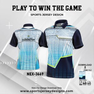 NEX-3669-FIROZI BLUE ,WHITE AND NAVY BLUE SPORTSWEAR SUBLIMATION JERSEY DESIGN