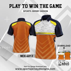 NEX-4013 - ORANGE,WHITE ,YELLOW AND NAVY BLUE SPORTSWEAR SUBLIMATION JERSEY DESIGN