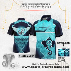 NEXG-26001-FIROZI BLUE AND NAVY BLUE GANESHA FESTIVAL JERSEY DESIGN