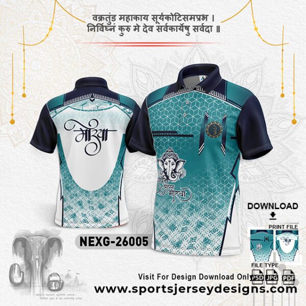 NEXG-26005-GREEN AND NAVY BLUE GANESHA FESTIVAL JERSEY DESIGN