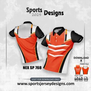 NEX-SP-768-ORANGE,BLACK AND WHITE SPORTSWEAR SUBLIMATION JERSEY DESIGN