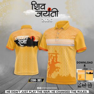 NEX CSM-301-YELLOW AND ORANGE CHHATRAPATI SHIVAJI MAHARAJ SUBLIMATION JERSEY DESIGN