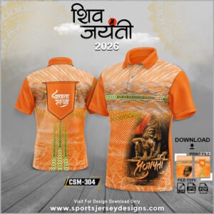 CSM-304-ORANGE AND GREEN PATTERN CHHATRAPATI SHIVAJI MAHARAJ SUBLIMATION JERSEY DESIGN